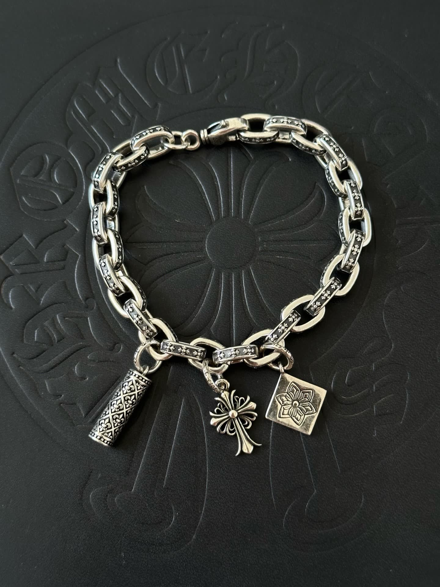 Chrome Hearts Blessed Silver Bracelet with Charms Chrome Hearts Blessed Silver Bracelet with Charms